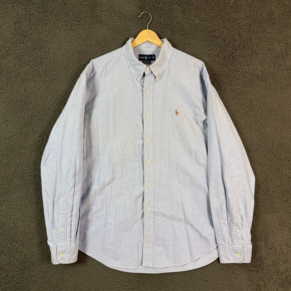 Polo Ralph Lauren Shirt Mens 2XL Blue Oxford Cloth OCBD Long Sleeve Preppy